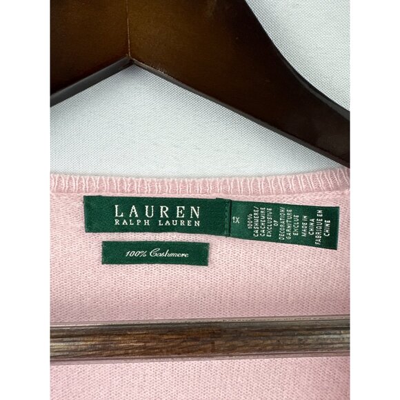 Women’s Green Label Ralph Lauren 1X Pink Cashmere V-Neck Sweater - Picture 4 of 4